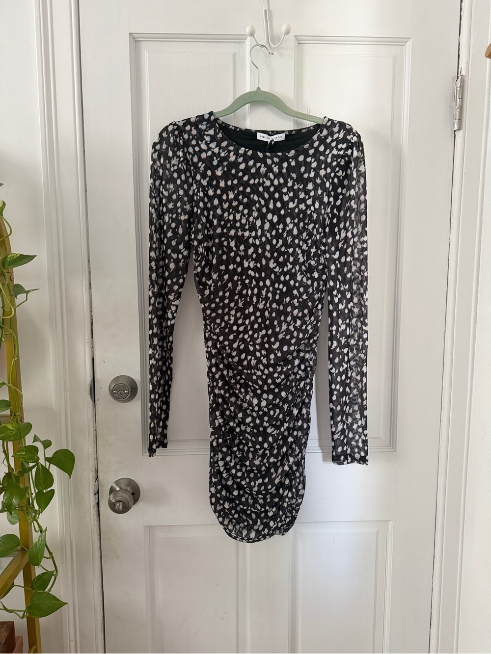 Rebecca Minkoff Long Sleeve Black & White Printed Ruched Dress
